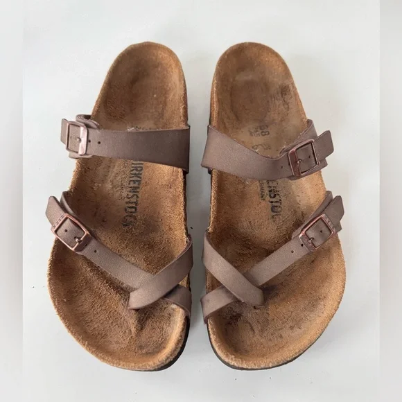 Birkenstock Mayari Toe Loop Brown Leather Slip On Sandals shoes Women’s Size 38